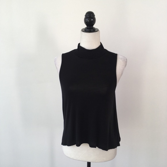 Tops - Black Mock Neck High Low Tank